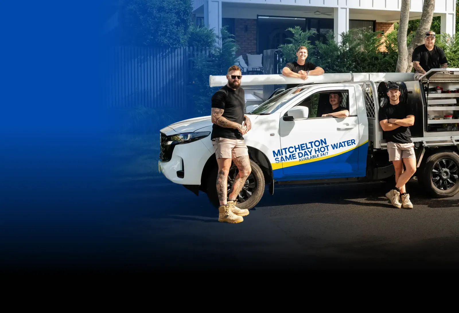 Mitchelton Same Day Hot Water team with the ute